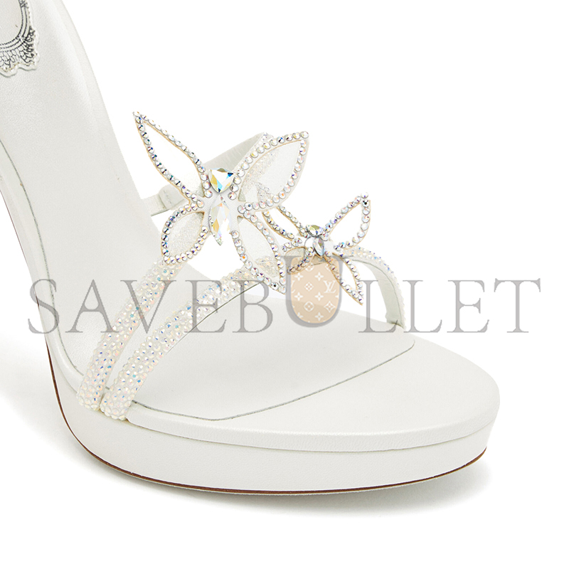 RENÉ CAOVILLA MARGOT WHITE CRYSTAL PLATFORM SANDALS 120 C11625